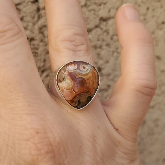 New Men's Crazy Lace Agate 925 Silver Ring. - Picture 10 of 15